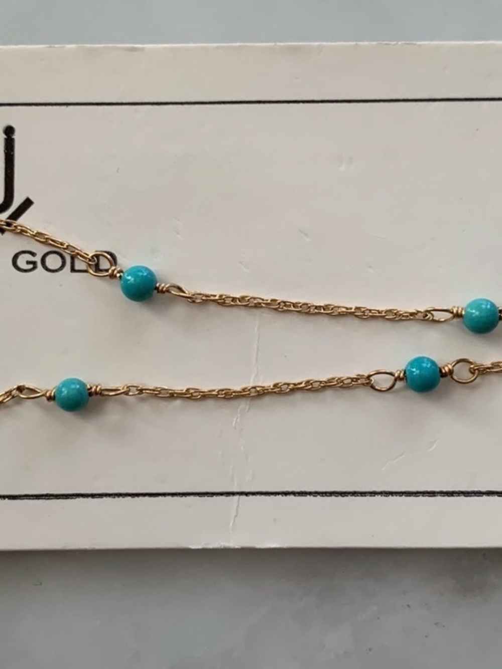 * FLASH SALE* 14K Gold Turquoise Bead Station Necklace - Picture 2 of 3